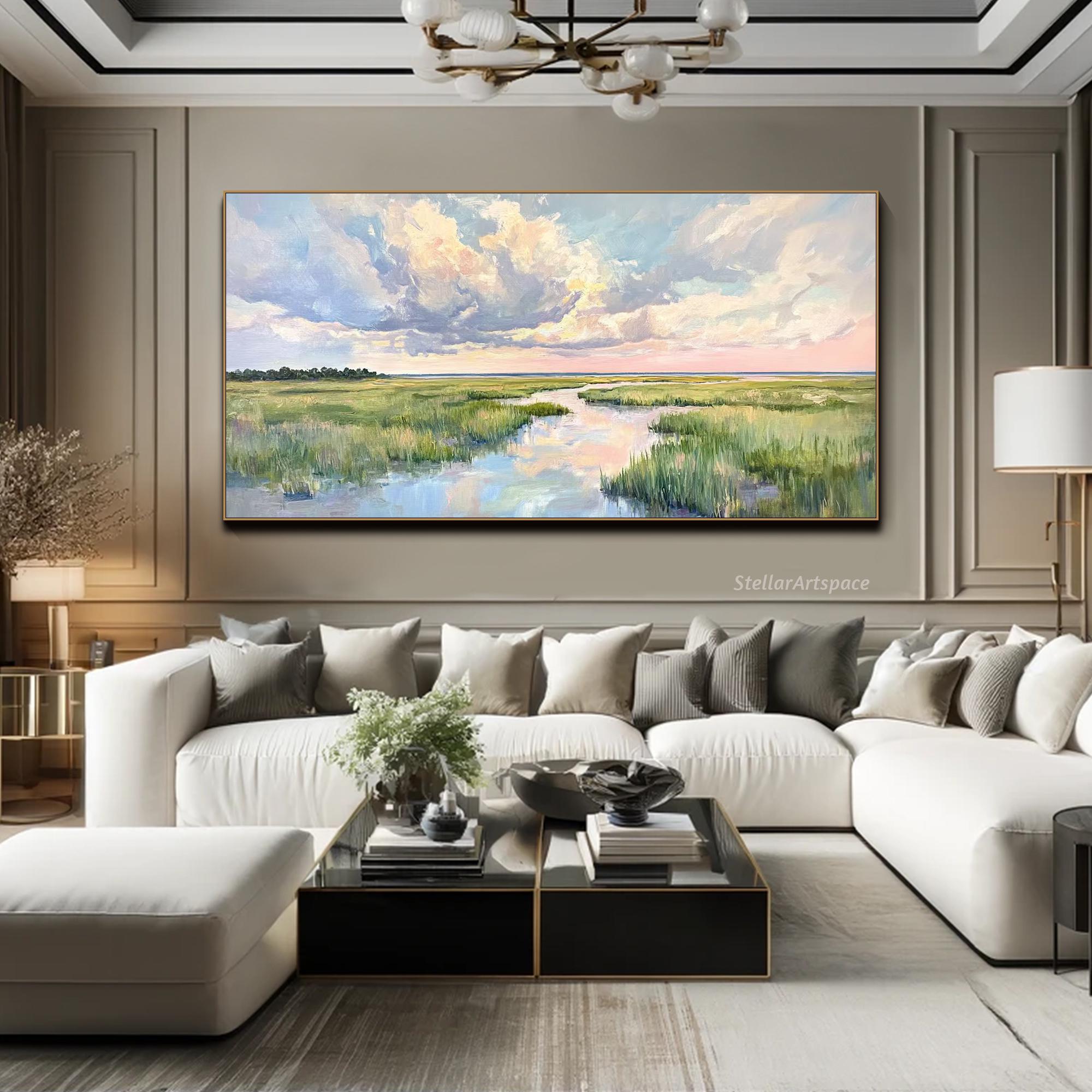 Large Horizontal Abstract River Texture Wall Art Painting on Canvas ...