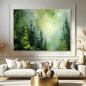 Original Green Forest Oil Painting on Canvas Impasto Tree Textured Wall ...