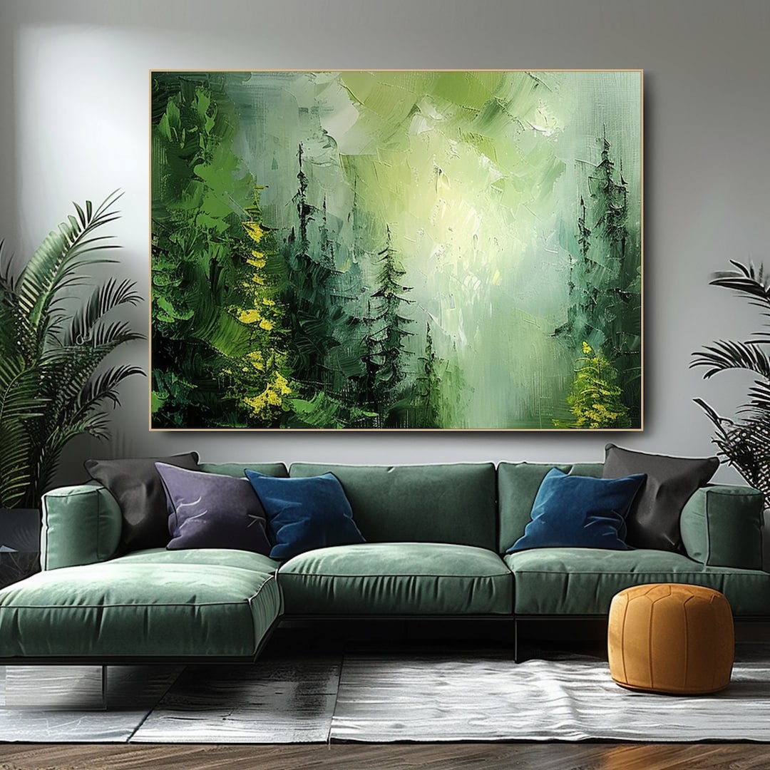 Original Green Forest Oil Painting on Canvas Impasto Tree Textured Wall ...