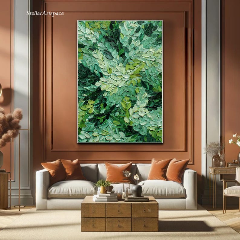 Painting on Canvas Textured Wall Art Green Leaf Abstract Oil Painting ...