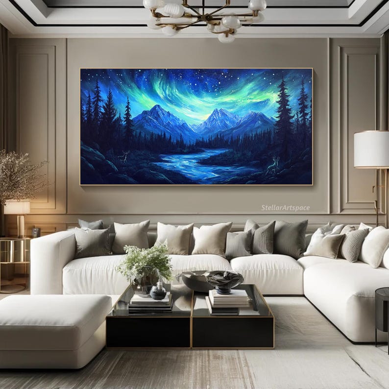 Northern Lights Landscape Painting on Canvas 3D Aurora Borealis Texture