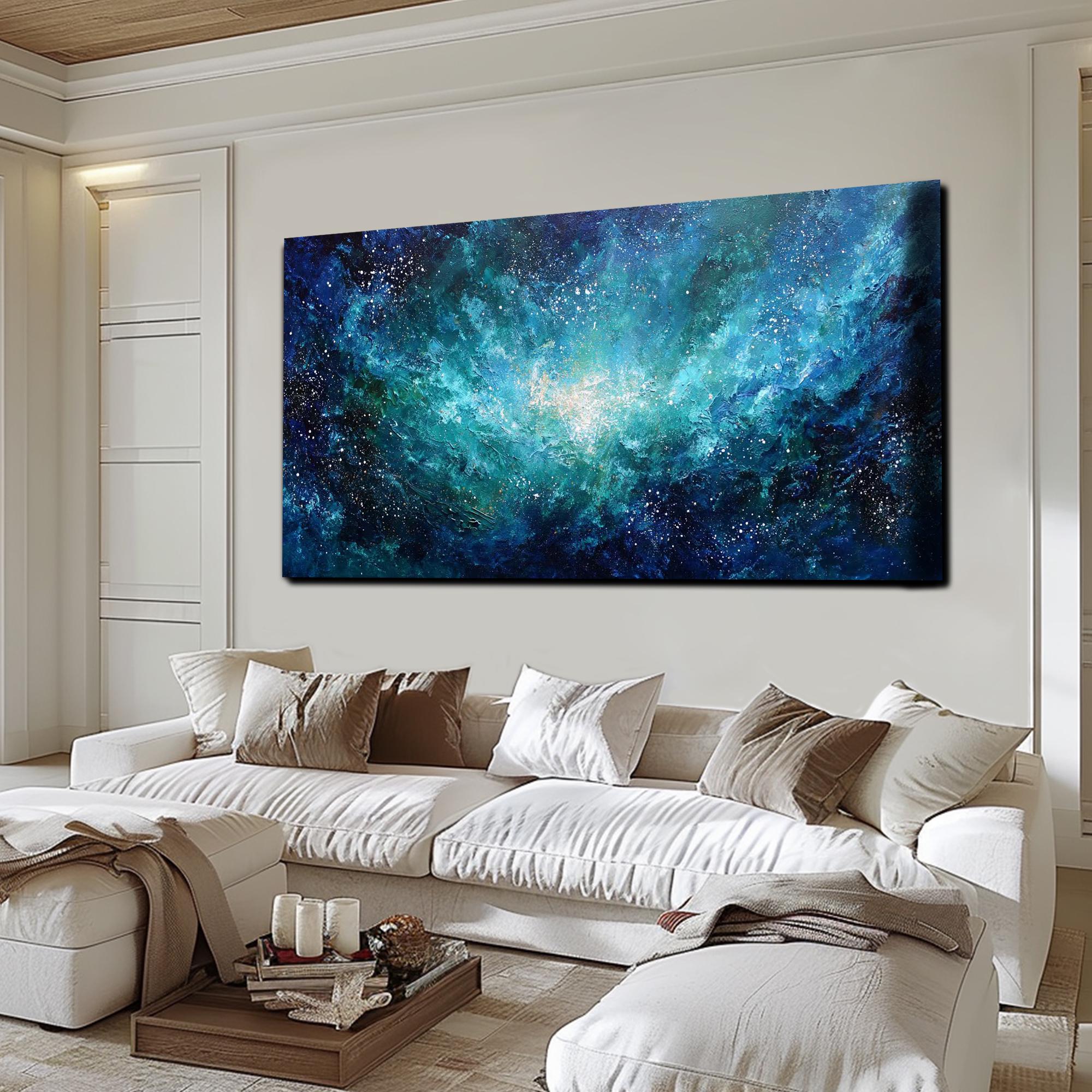 Cosmic Night Sky Textured Wall Art Original Blue Galaxy Oil Painting on ...