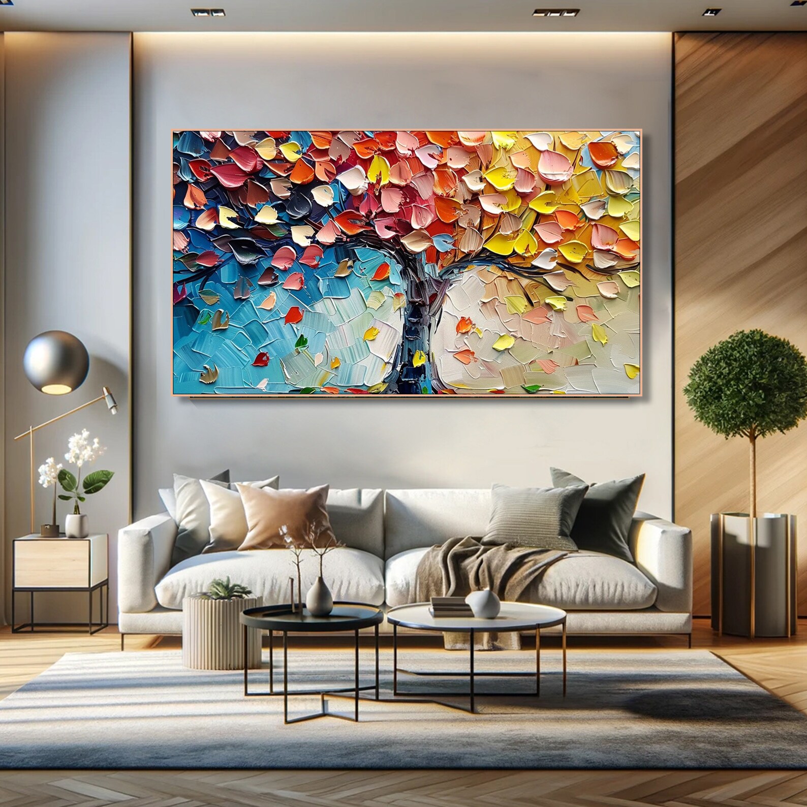 Original Colorful Tower Tree Painting on Canvas 3D Impasto Textured ...