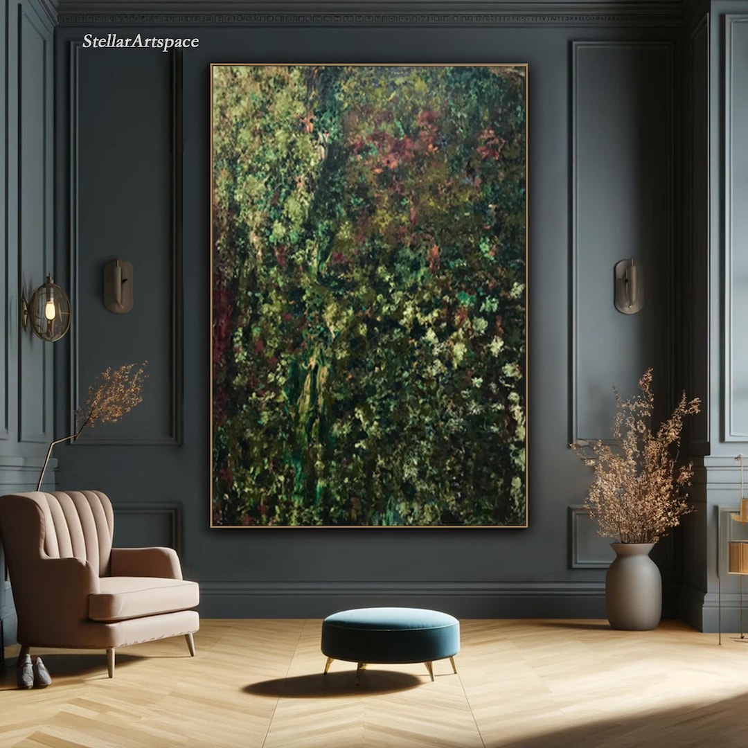 Textured Forest Painting Deep Green Abstract Landscape 3D Impasto ...