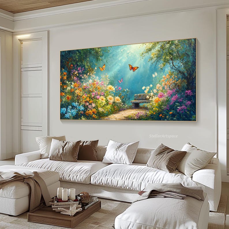 Butterfly Garden Painting on Canvas: 3D Floral Textured Wall Art - Etsy