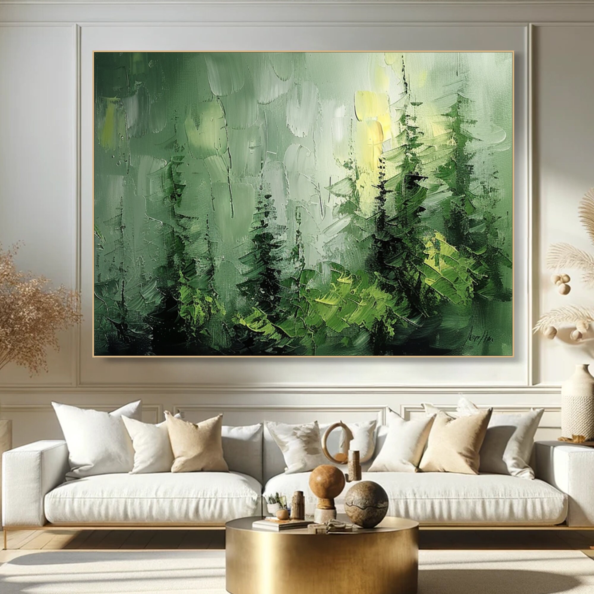 Original Green Forest Oil Painting on Canvas Impasto Tree Textured Wall ...