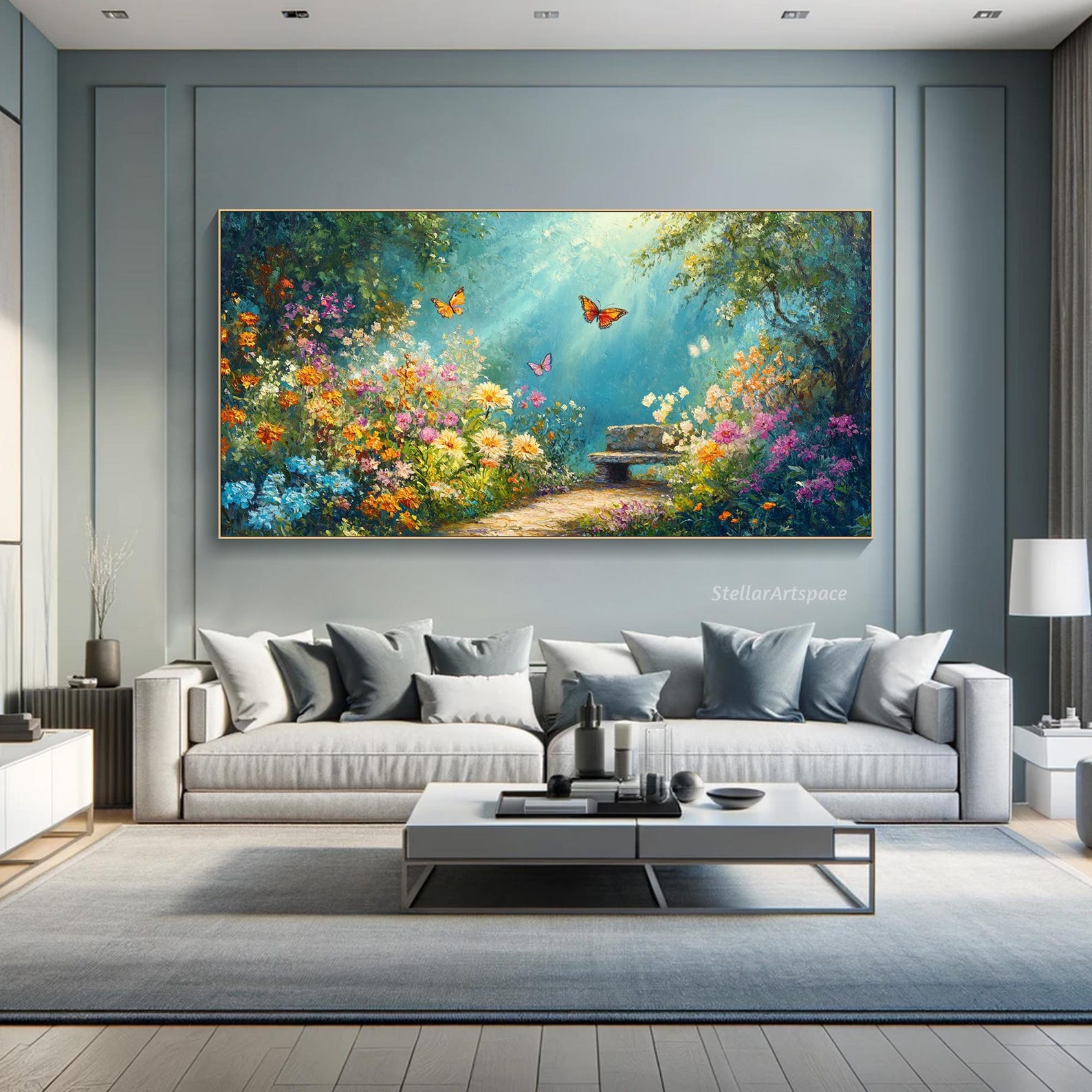 Butterfly Garden Painting on Canvas: 3D Floral Textured Wall Art - Etsy