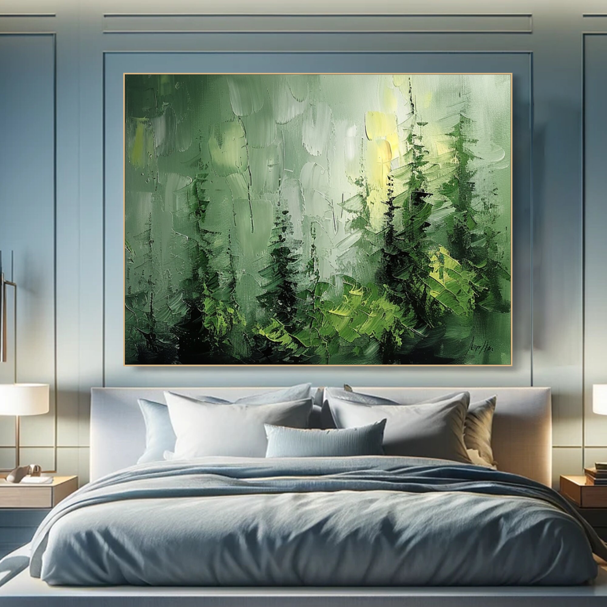 Original Green Forest Oil Painting on Canvas Impasto Tree Textured Wall ...