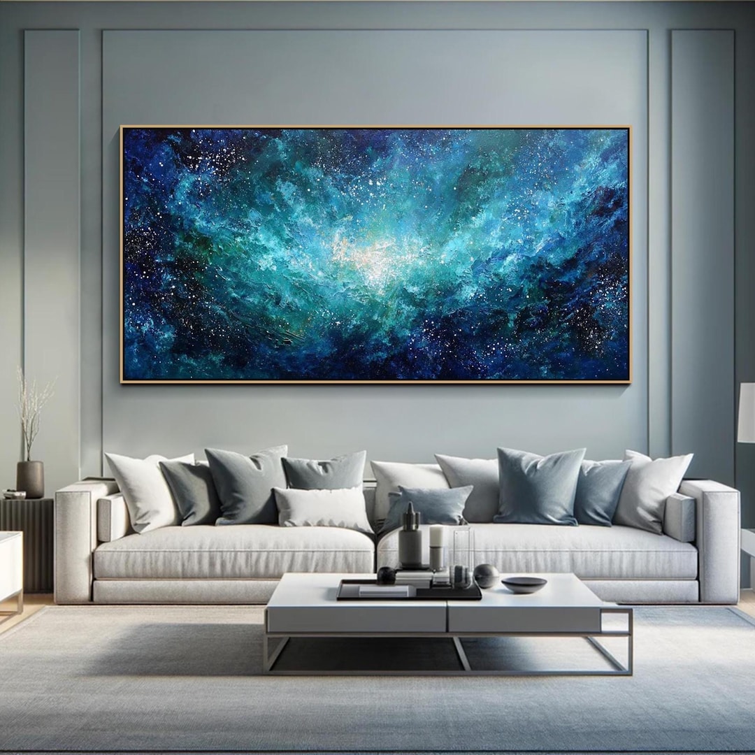 Cosmic Night Sky Textured Wall Art Original Blue Galaxy Oil Painting on ...