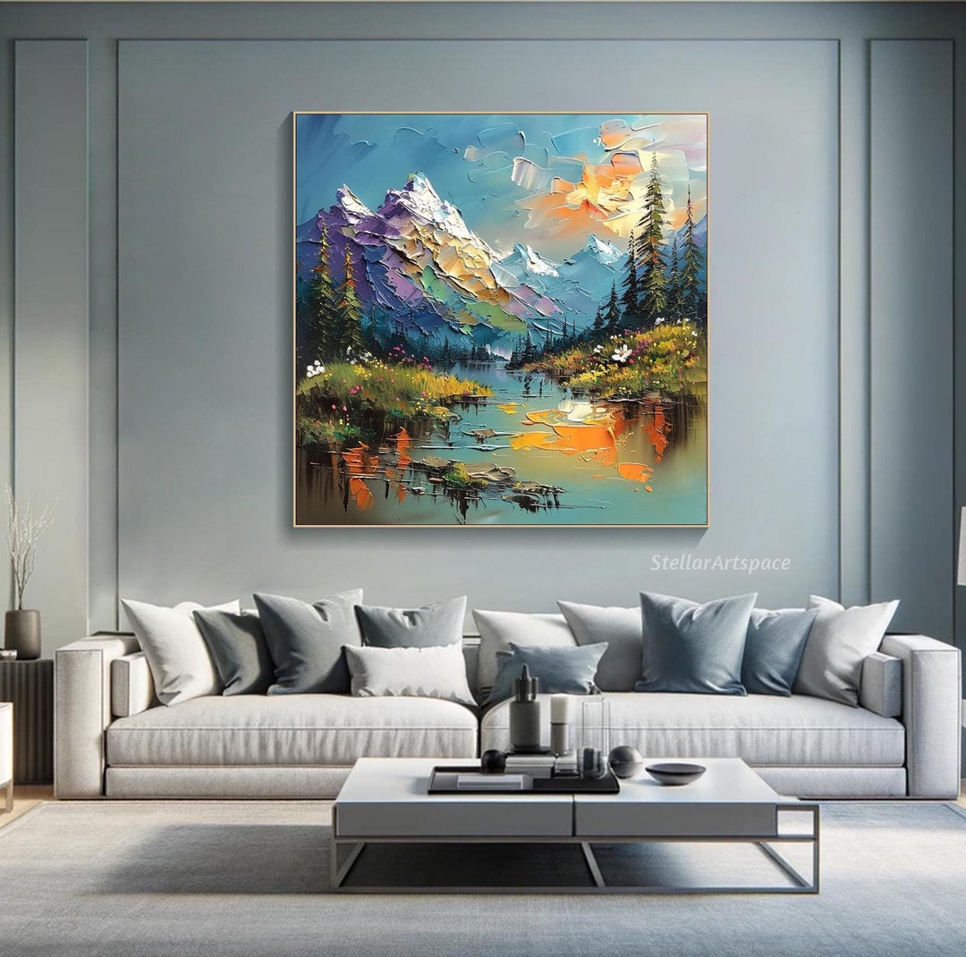 Textured Mountain Landscape Oil Painting: Abstract Nature Canvas Art - Etsy