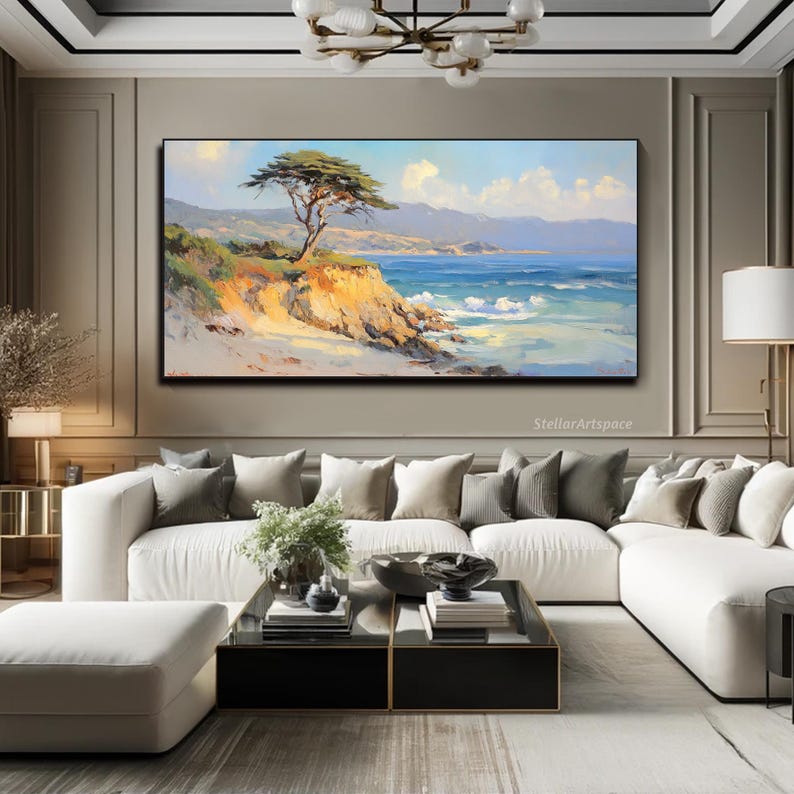 Coastal Landscape Oil Painting on Canvas Seaside Cliff Textured Wall ...