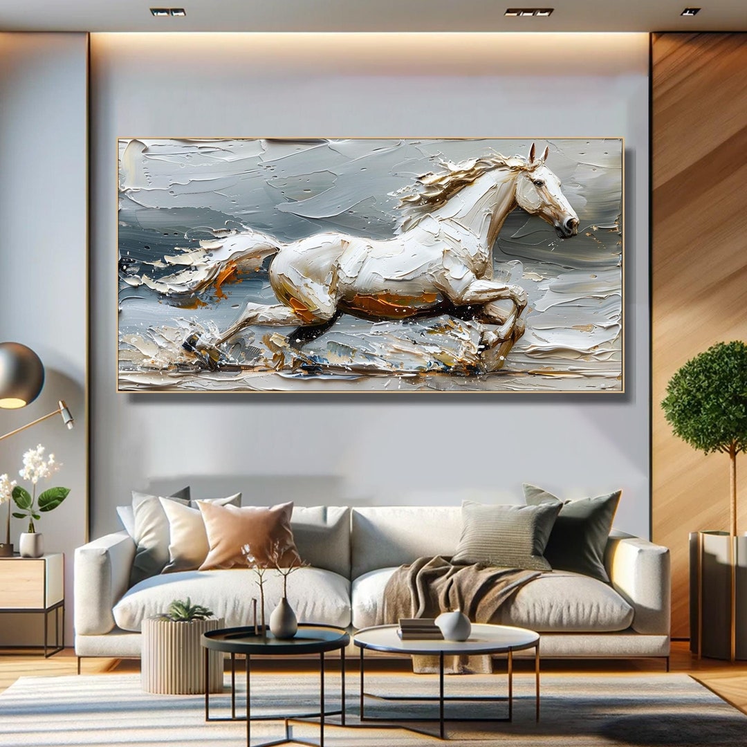 Majestic White Horse Oil Painting Modern Textured Horse Canvas 3D Horse ...