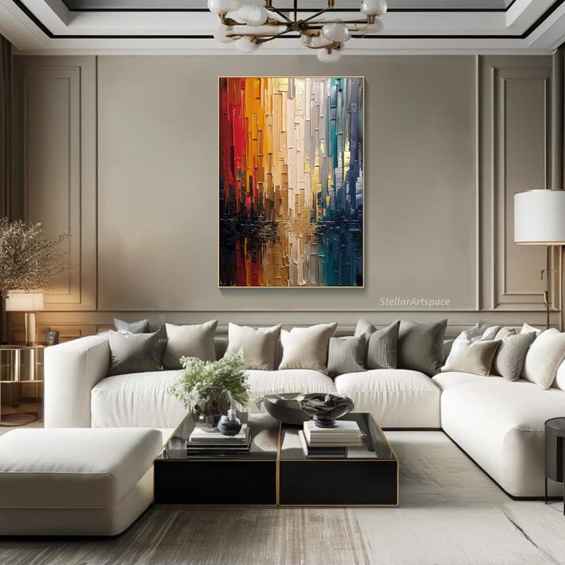 Textured Abstract Oil Painting: Colorful Palette Knife Canvas Wall Art ...