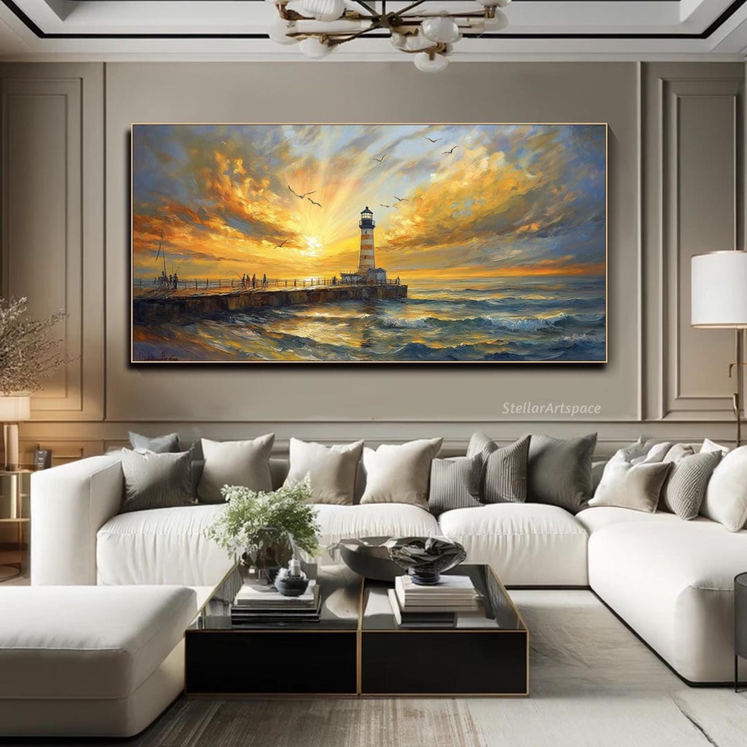 Peinture à L'huile Sur Toile - Phare Côtier - Déco Murale Art (non Encadrée/encadrée)