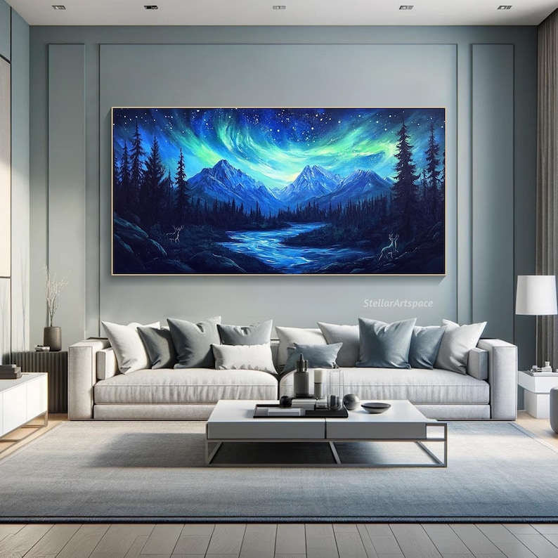 Northern Lights Landscape Painting on Canvas 3D Aurora Borealis Texture