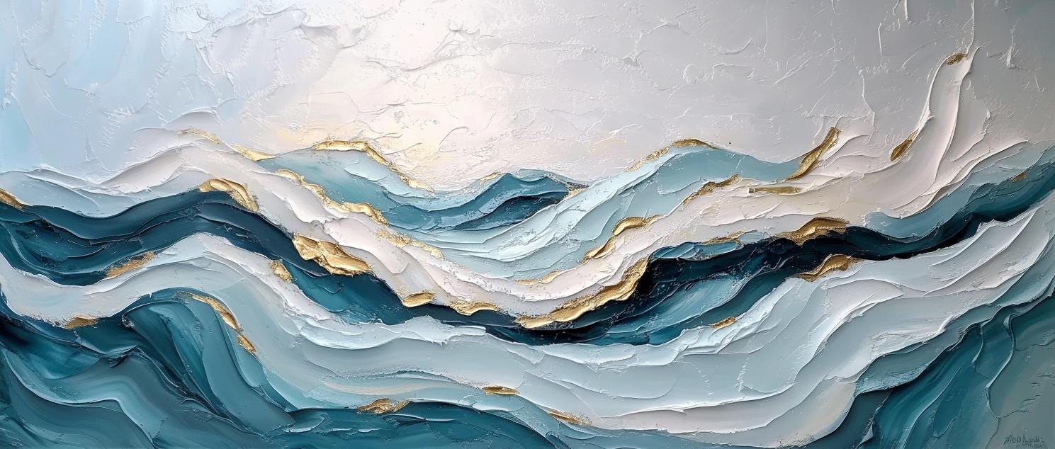 抽象的な自然の海の波のテクスチャ壁アート青い海岸の風景の油絵