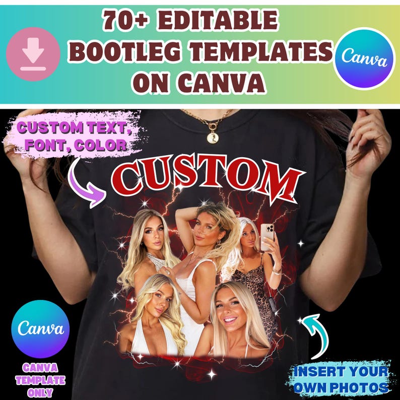 75 Editable Canva Template Bundle Bootleg Design Pack Custom Rap Tees ...