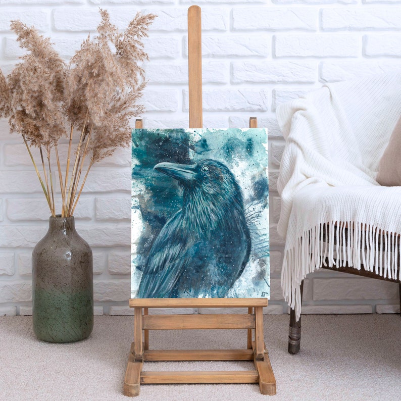 Raven Art Abstract Bird Painting Crow Wall Art Colorful Animal Decor Gift For Bird Lover Modern Living Room Wall Art Impressionist Art Print image 4