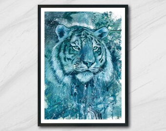 Tigre coloré peinture abstrait animal art impression grand chat décor impressionniste mur art jungle chambre décor tropical mur art cadeau pour elle