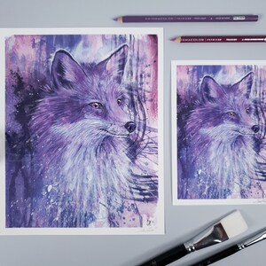 Fox Decor Woodland Forest Art Vibrant Wall Art Abstract Animal Art Print Nature Lover Gift Wildlife Artwork For Living Room Art Lilac Decor image 2