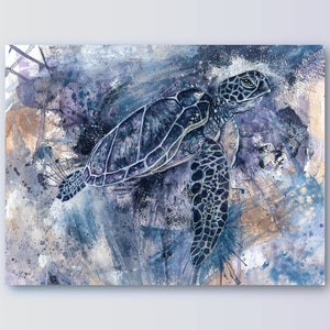 Fine Art Print Sea Turtle Wall Art Coastal Decor Bathroom Art Impressionist Beach Gift For Mom Ocean Art Abstract Beach House Modern Prints image 1