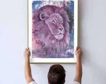 Abstrait Lion Peinture Coloré Animal Art Imprimer Safari Mur Art Jungle Décor Moderne Salon Impressionniste Art Faune Grand Chat Amant