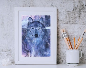 Wolf Painting Animal Fine Art Print Forest Wall Art Woodland Decor Anniversary Gift Cabin Art Colorful Impressionist Artwork For Bedroom