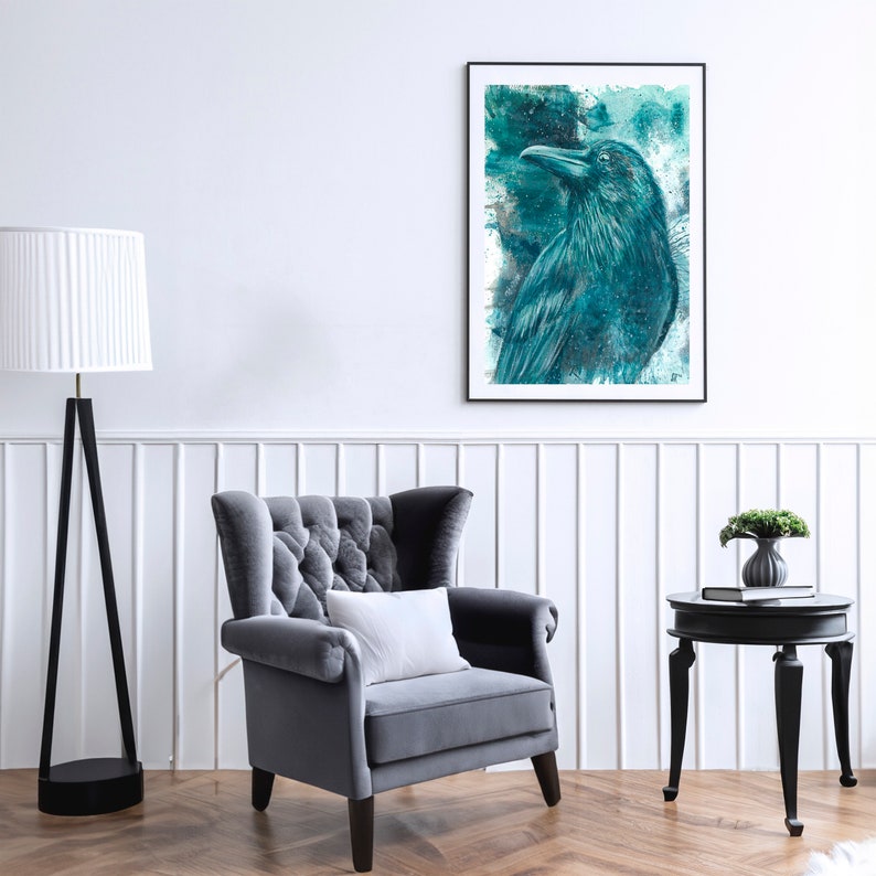 Raven Art Abstract Bird Painting Crow Wall Art Colorful Animal Decor Gift For Bird Lover Modern Living Room Wall Art Impressionist Art Print image 8