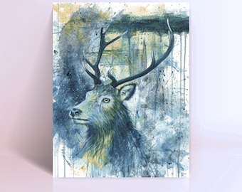 Deer Decor Woodland Animal Wall Art Hallway Art Print Abstract Animal Artwork Colorful Impressionist Painting Stag Gift For Dad Office Art