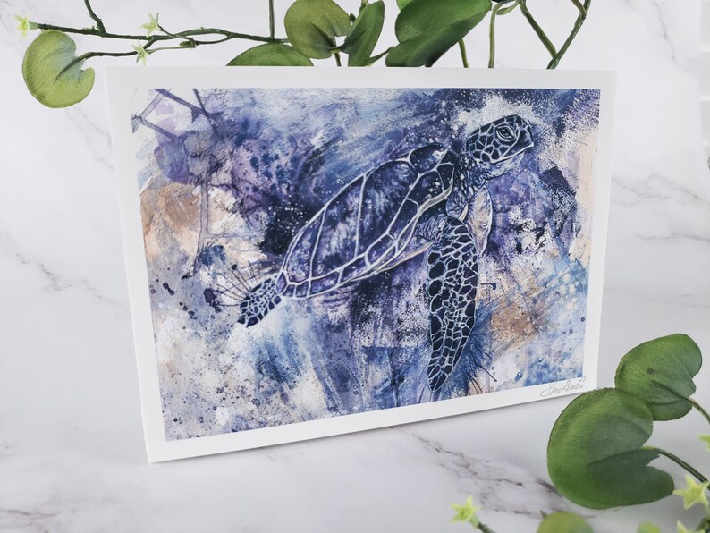 Fine Art Print Sea Turtle Wall Art Coastal Decor Bathroom Art Impressionist Beach Gift For Mom Ocean Art Abstract Beach House Modern Prints image 8