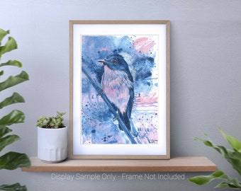 Peinture oiseau rose bleu pastel Art déco abstrait animal Art mural coloré chambre impression d'art cadeau pour elle bel oiseau amoureux des animaux