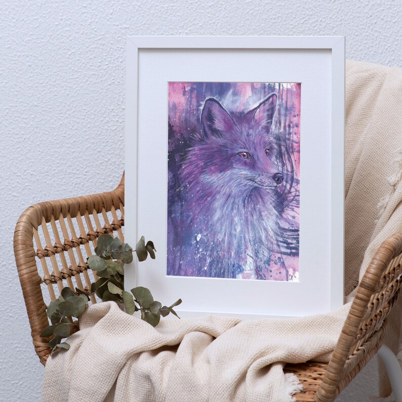 Fox Decor Woodland Forest Art Vibrant Wall Art Abstract Animal Art Print Nature Lover Gift Wildlife Artwork For Living Room Art Lilac Decor image 1