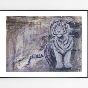 White Tiger Art Print Lilac Wall Art Safari Decor Pastel Impressionist Artwork Jungle Wall Art Animal Print Big Cat Art Gift For Cat Lover