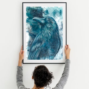 Raven Art Abstract Bird Painting Crow Wall Art Colorful Animal Decor Gift For Bird Lover Modern Living Room Wall Art Impressionist Art Print image 1