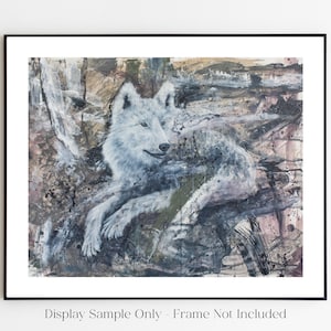 White Wolf Wall Art Abstract Animal Painting Woodland Decor Forest Bedroom Art Print Impressionist Art Modern Cabin Decor Nature Forest Art