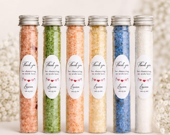 Personalized Bath Salt Tube Favors Custom Name Bathing Salts Bridal Shower Gift Set Bulk Test Tube Favors Soaking Salt Lavender Favor