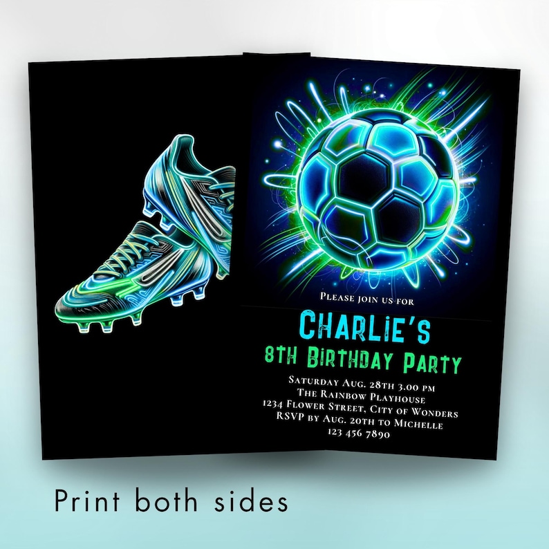 Soccer birthday invitation neon boy birthday party invite instant download editable
Neon Soccer Invite Template Sports Invitation Sport Invite Football Invite Editable Neon Invitation Sneakerball Birthday Invitation Template