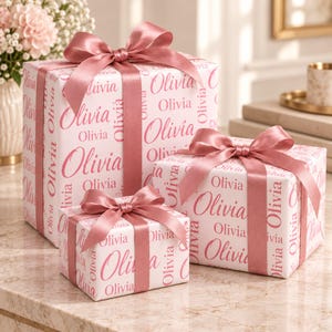 Repeating Name Personalized Gift Wrapping Paper Roll Custom Name Luxury Giftwrap Birthday Present Christmas Baby shower Matte Glossy Finish