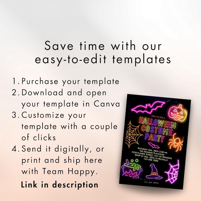Neon Halloween Party Invite invite Spooktacular Costume Party Neon Invitation halloween DIY Kids Cute invite halloween invitation Editable