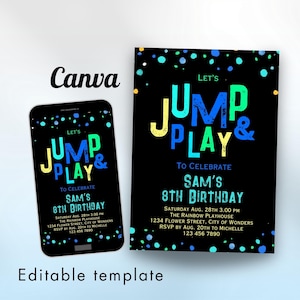 グロージャンプパーティー誕生日招待状ジャンプ招待男の子屋内プレイハウストランポリンパーク遊び場誕生日ジャンプタンブルプレイジャンプゾーンパーティー