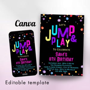 Jump Invite Girls Indoor Playhouse Pink Trampoline Park Playground Birthday Jump Tumble Play Jump Zone Party Jump Invitation Editable Joint