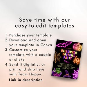 Neon Halloween Party Invite invite Spooktacular Costume Party Neon Invitation halloween DIY Kids Cute invite halloween invitation Editable