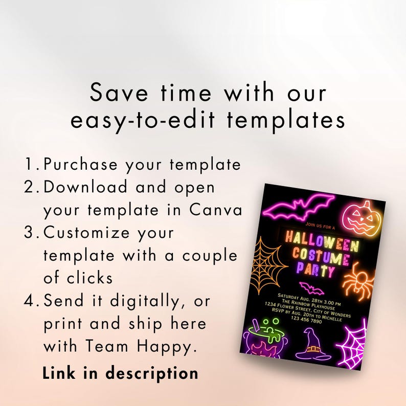 Neon Halloween Party Invite invite Spooktacular Costume Party Neon Invitation halloween DIY Kids Cute invite halloween invitation Editable