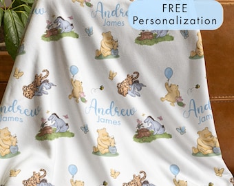 Winnie the Pooh Baby Boys Blanket Personalized Baby Shower Gift Idea Eeyore Tigger Piglet Custom Name Blanket Toddlerblanket softblanket