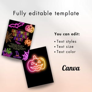 Neon Halloween Party Invite invite Spooktacular Costume Party Neon Invitation halloween DIY Kids Cute invite halloween invitation Editable
