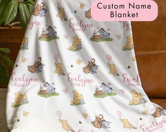 Winnie the Pooh Baby Boys Blanket Personalized Baby Shower Gift Idea Eeyore Tigger Piglet Custom Name Blanket Toddlerblanket softblanket