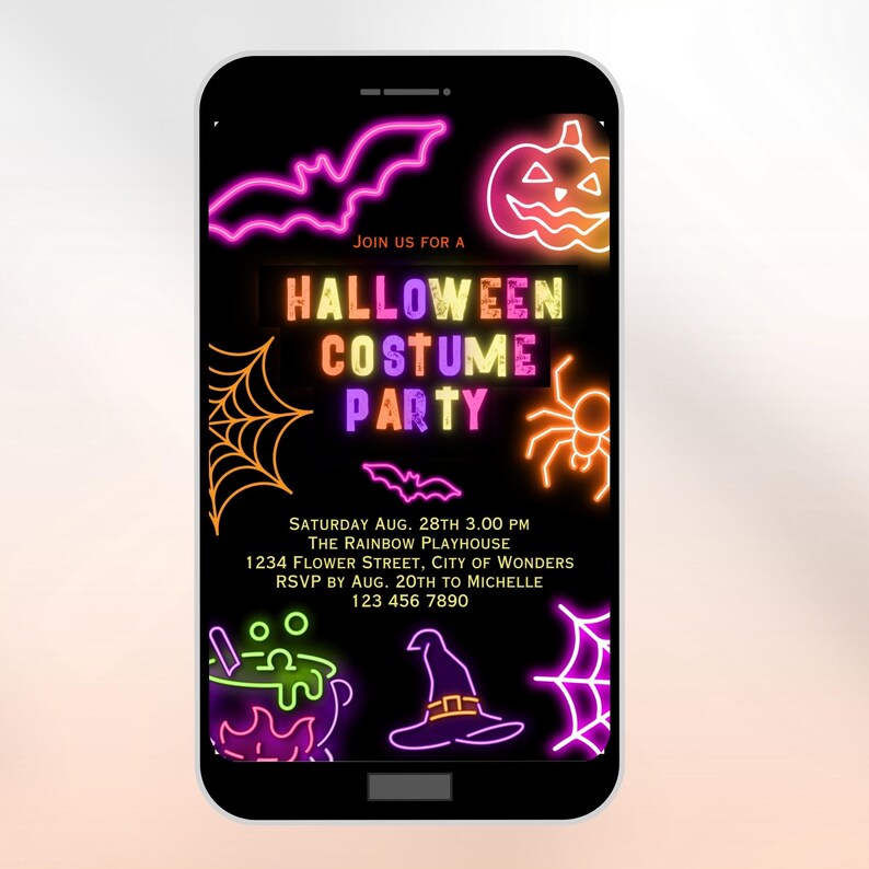Neon Halloween Party Invite invite Spooktacular Costume Party Neon Invitation halloween DIY Kids Cute invite halloween invitation Editable