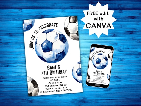 Soccer Invite Sports Invitation, Sport Invite, Football Invite, Kids Children Bday Party Printable, Double Sided Birthday Invitation