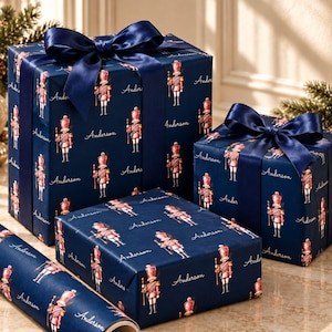 Nutcracker Wrapping Paper Personalized Christmas Holiday Gift Wrap Custom Name Design Toy Soldier Pattern Festive Celebration Sheet Men Dad