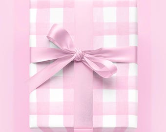 Pastel Wrapping Paper Rolls Pink Girl Baby Shower Gingham Coordinating Wrap Pastel Colors Preppy Grandmillennial Birthday Gift WrapCustom